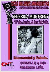 Lee más sobre el artículo Ciclo cultural mujeres anarquistas (17 junio): FEDERICA MONTSENY