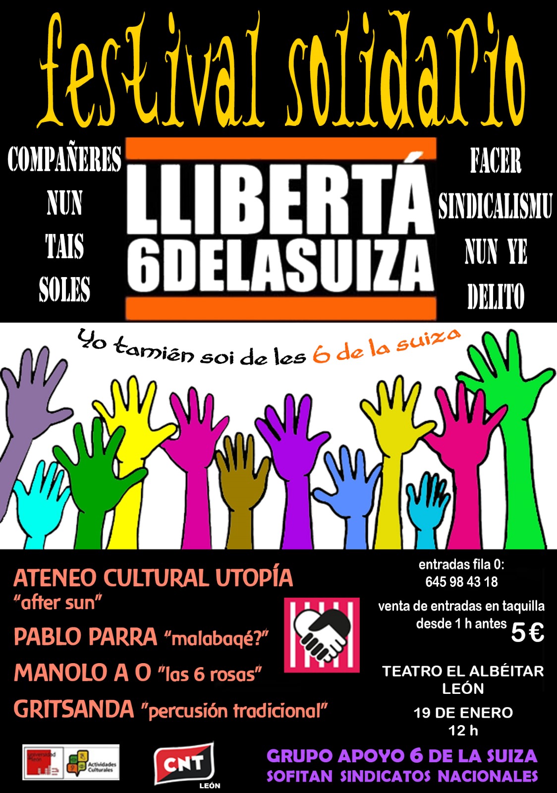 En este momento estás viendo Grupo de apoyo de León a «Las 6 de La Suiza» presenta: FESTIVAL SOLIDARIO