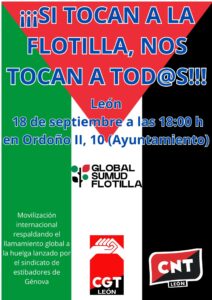 Lee más sobre el artículo El sindicalismo alternativo de León apoya las flotillas humanitarias rumbo a Gaza y se une a las movilizaciones obreras internacionales del día 18 de septiembre